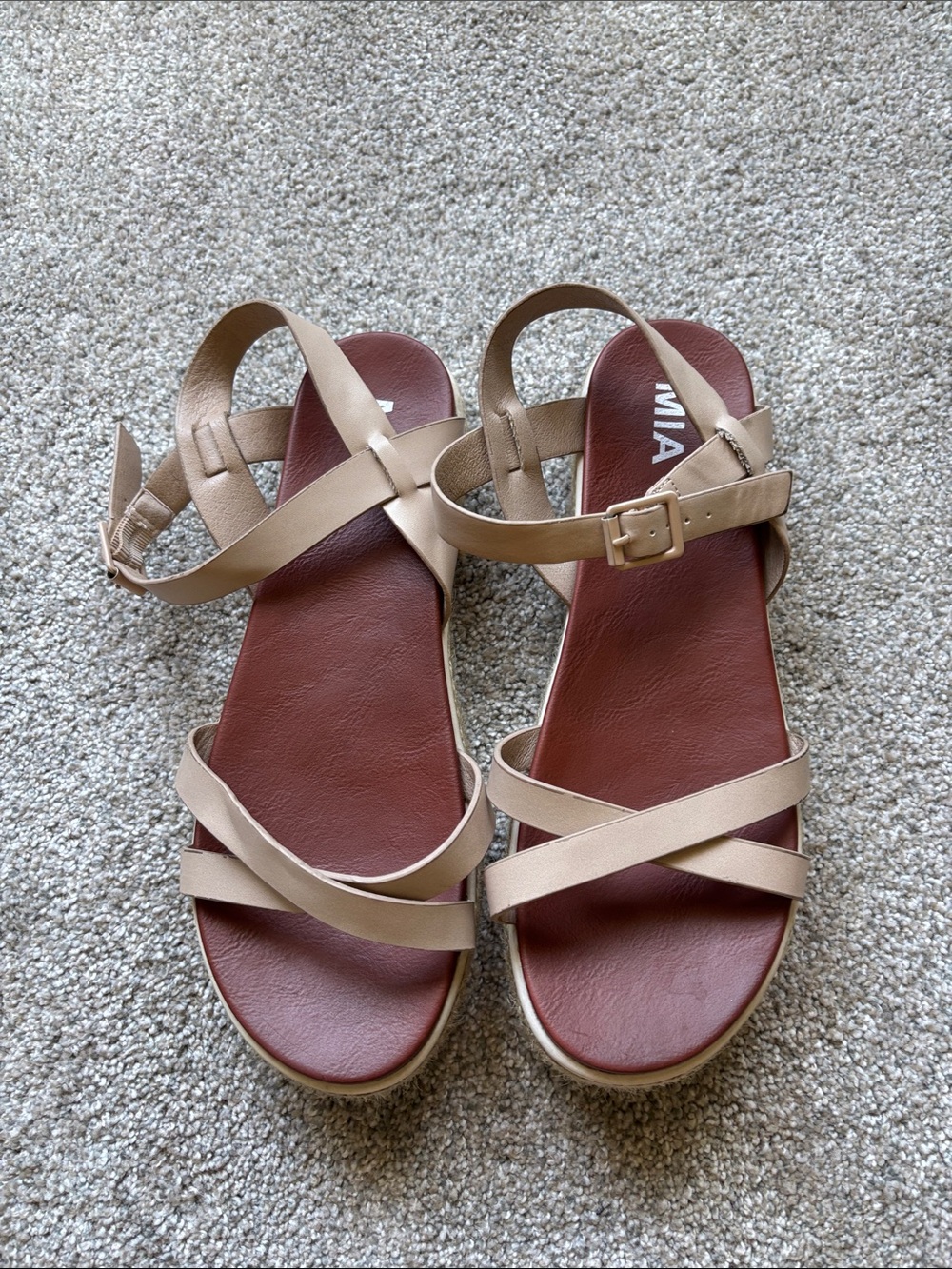 MIA Beige Strappy Sandals with Brown Footbed